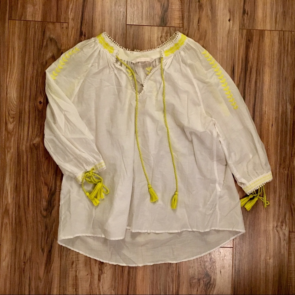 Zara Yellow Embroidered White Tunic